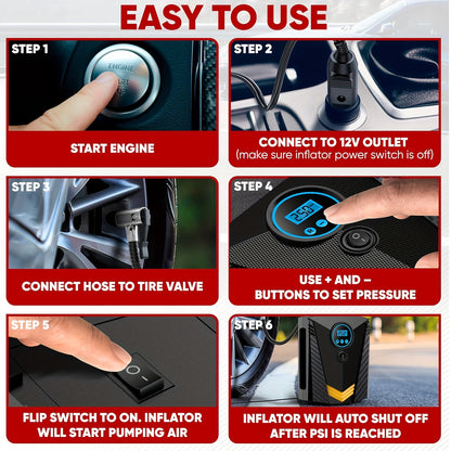Tire Inflator Air Compressor 12V DC Portable Air Compressor Car Accessories Auto Tire Pump 100PSI With LED Light Digital Air Pump For Car Tires Bicycles Other Inflatables