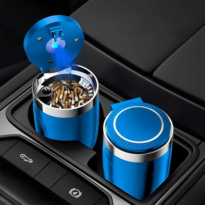 [LED Car Ashtray Set] Automatic Guide Rail LED Car Ashtray Set (1pc Ashtray + 1pc Brush) - Detachable Cleaning Brush, Compact Design, Easy to Install, Car Accessories | Ashtray for Car | Ash Tray for Car