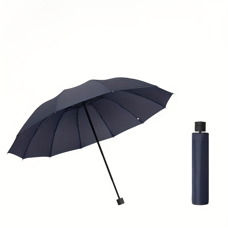 Extra Large 12-Rib Windproof Waterproof Umbrella - Reinforced Thickened Ribs for Dual Sun & Rain Use, Manual Open Compact Travel Umbrella with Sleek Black Design for Business Professionals, Students, Men & Women, Versatile We