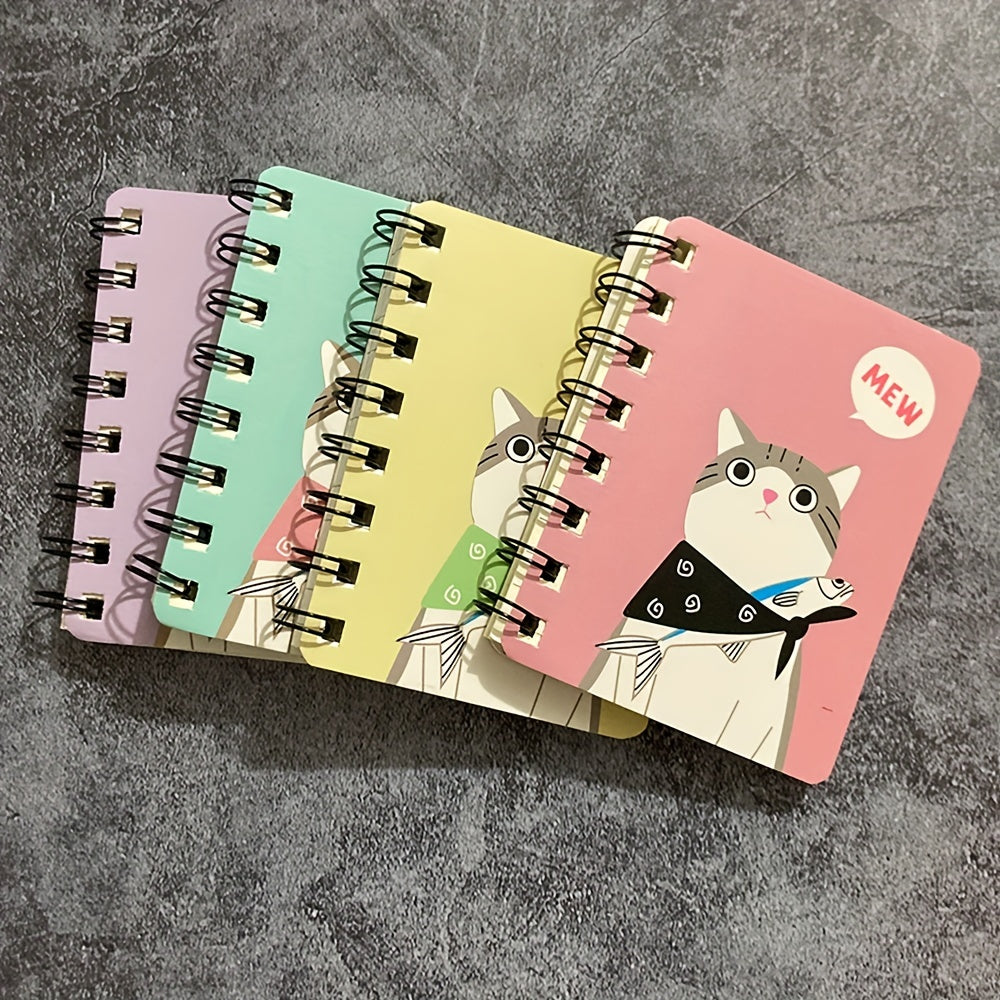 1pc 80 Sheets Small Cartoon Cat Style Notepad Notebook - Spiral Notebook with Lined Pages for Writing, Cute Funny Design - Perfect for School, Office, or Personal Use