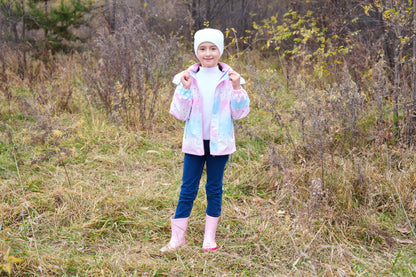 Vibrant Gradient Rain Jacket for Kids - Waterproof, Lightweight, Fleece Lined, Hooded, Windbreaker Coat with Removable Hood for Girls - Perfect for Outdoor Play and School Days