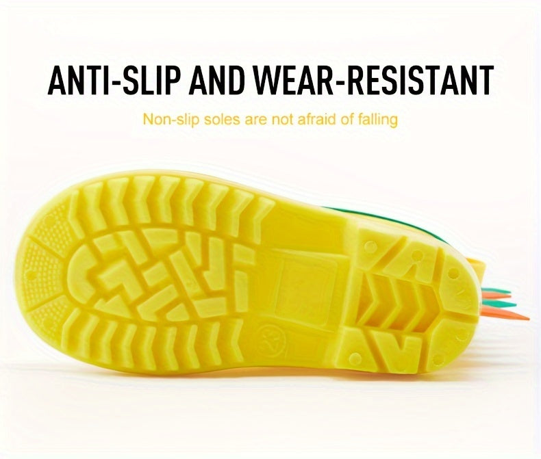 GentleChild Youngsters' Dinosaur Rain Boots - Waterproof, Anti-Slip, Mid-Calf Blue PVC Rain Shoes for Boys & Girls, Ages 1-8, with Cute Cartoon Design & Spikes for Enhanced Grip