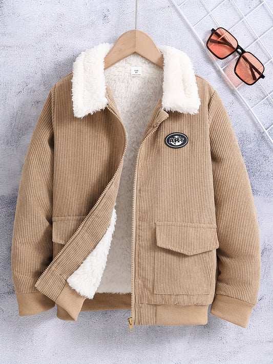 Boys' Heavy-Duty Winter Jacket - Thick Insulated Coat with Zippered Pockets, Beige/ Tan Outerwear for Cold Weather, School, Playdates & Family Outings - Non-Stretch Fabric, Easy-Care Casual Outer Jacket for Teen Boys & Youth,