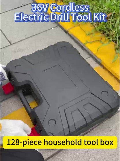 [Cordless Power Drill] 128Pcs 36V Cordless Power Drill Set, Electric Drill Set with 2 Battery - Household Tools Set, Cordless Impact Wrench, Hand Tool Set Kit, Ratcheting Screwdriver Set, Cordless Electric Screwdriver Kit, Ea