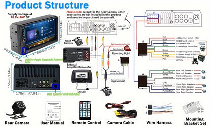 7 Inch Double Din Car Stereo Android Auto Carplay Car Radio HD Touch Screen Car Video Player With Rear View Camera Mirror Link Voice Control GPS Navigation FM/USB/TF/AUX Input, Car Accessories