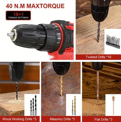 [Cordless Power Drill] 128Pcs 36V Cordless Power Drill Set, Electric Drill Set with 2 Battery - Household Tools Set, Cordless Impact Wrench, Hand Tool Set Kit, Ratcheting Screwdriver Set, Cordless Electric Screwdriver Kit, Ea