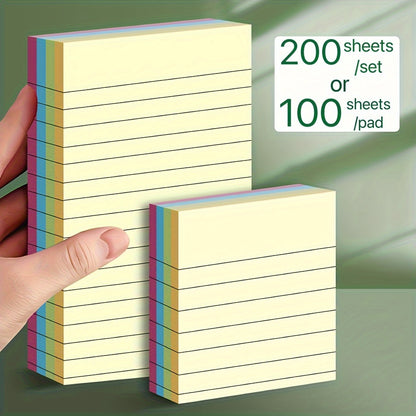 100sheets 4 colors 100-Sheet Line Sticky Notes, 4 Colors, Portable Memo Pads for Students, Office, Home, School - Large & Small, 2 Styles