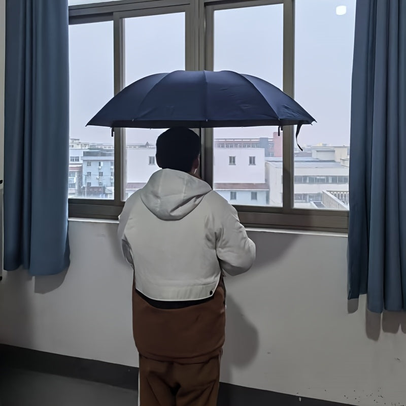 Extra Large 12-Rib Windproof Waterproof Umbrella - Reinforced Thickened Ribs for Dual Sun & Rain Use, Manual Open Compact Travel Umbrella with Sleek Black Design for Business Professionals, Students, Men & Women, Versatile We