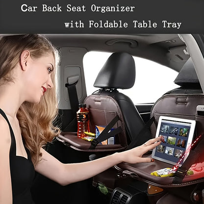 [Deluxe Car Organizer Kit] Premium Quality Deluxe Car Back Seat Organizer Kit | Foldable Dining Table, Kick Mats, Cup Holder, Tissue Box, Laptop Tray, Car Eating Tray & Umbrella Holder - Easy Install, Space-Saving for Family