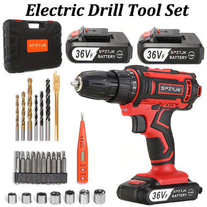 [Cordless Power Drill] 128Pcs 36V Cordless Power Drill Set, Electric Drill Set with 2 Battery - Household Tools Set, Cordless Impact Wrench, Hand Tool Set Kit, Ratcheting Screwdriver Set, Cordless Electric Screwdriver Kit, Ea
