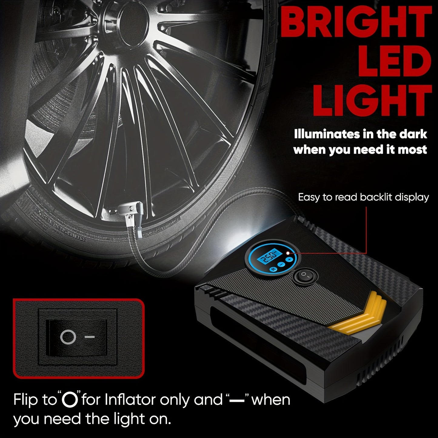 Tire Inflator Air Compressor 12V DC Portable Air Compressor Car Accessories Auto Tire Pump 100PSI With LED Light Digital Air Pump For Car Tires Bicycles Other Inflatables