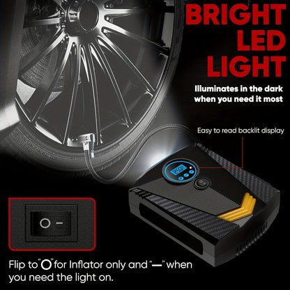 Tire Inflator Air Compressor 12V DC Portable Air Compressor Car Accessories Auto Tire Pump 100PSI With LED Light Digital Air Pump For Car Tires Bicycles Other Inflatables