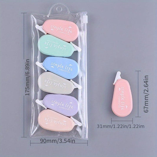 6pcs Assorted Multi-color Correction Tape Set - Quick-drying & Non-toxic - Perfect for School, Office & Home - Easy-to-use Error Correction Supplies