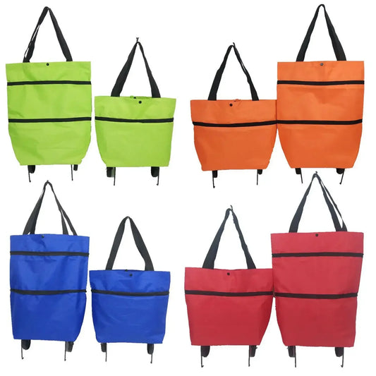 Foldable Shopping Bag with Wheels Lightweight Portable Hand Pull Cart for Groceries, Market & Package Pickup