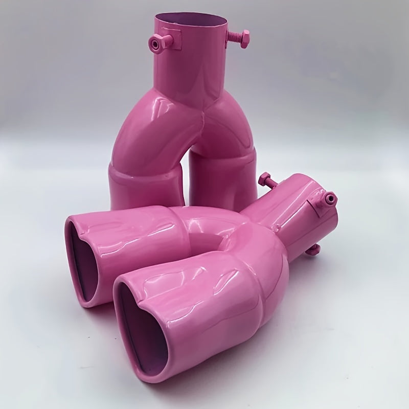 Double Outlet Exhaust Pipe Tube - Heart Shape Style Stainless Steel Carbon Fiber Rear Exhaust Tips with Tail Pipe for Car Accessories