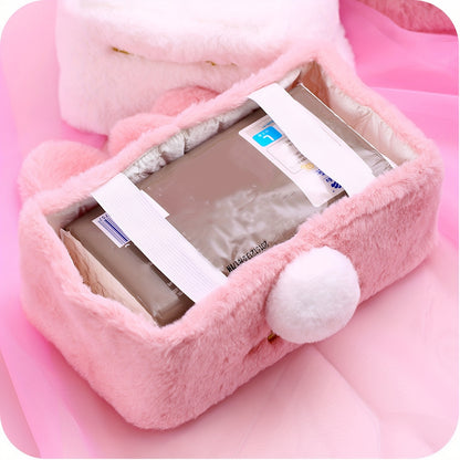 1pc Plush Rabbit Tissue Box, Cartoon Cute Tissue Cover, Car Accessories, Car Decor, Draw Hole Paper Box, Pink Rabbit Tissue Box, Long Ears Cloth Cover, Living Room Kitchen Bathroom Bedroom Office Accessories, Room Decor, Home