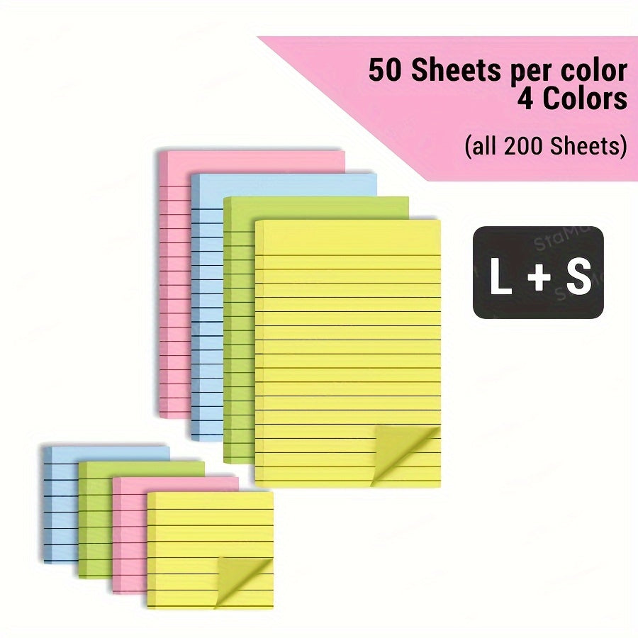 100sheets 4 colors 100-Sheet Line Sticky Notes, 4 Colors, Portable Memo Pads for Students, Office, Home, School - Large & Small, 2 Styles
