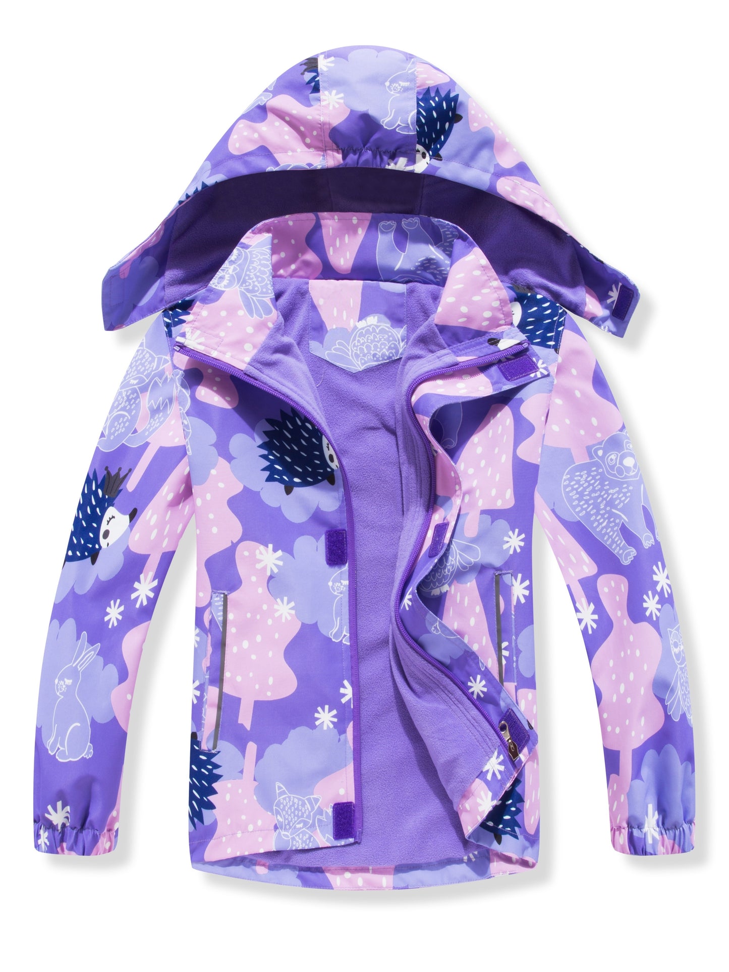 Vibrant Gradient Rain Jacket for Kids - Waterproof, Lightweight, Fleece Lined, Hooded, Windbreaker Coat with Removable Hood for Girls - Perfect for Outdoor Play and School Days