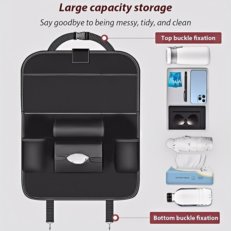 [Deluxe Car Organizer Kit] Premium Quality Deluxe Car Back Seat Organizer Kit | Foldable Dining Table, Kick Mats, Cup Holder, Tissue Box, Laptop Tray, Car Eating Tray & Umbrella Holder - Easy Install, Space-Saving for Family