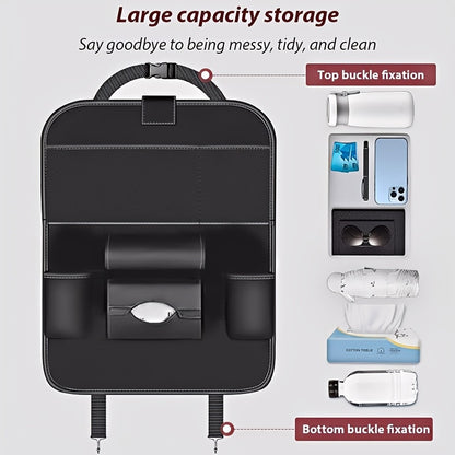 [Deluxe Car Organizer Kit] Premium Quality Deluxe Car Back Seat Organizer Kit | Foldable Dining Table, Kick Mats, Cup Holder, Tissue Box, Laptop Tray, Car Eating Tray & Umbrella Holder - Easy Install, Space-Saving for Family