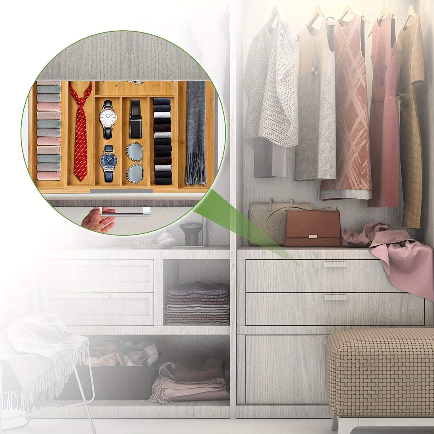 1pc Adjustable Bamboo Drawer Organizer For Utensils And Silverware - Expandable Cutlery Tray For Kitchen, Bedroom, And Living Room - Easy To Clean And Stylish Storage Solution