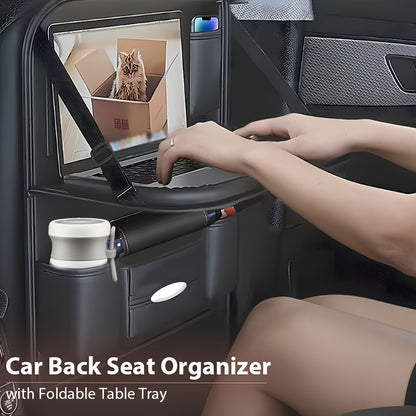 [Deluxe Car Organizer Kit] Premium Quality Deluxe Car Back Seat Organizer Kit | Foldable Dining Table, Kick Mats, Cup Holder, Tissue Box, Laptop Tray, Car Eating Tray & Umbrella Holder - Easy Install, Space-Saving for Family