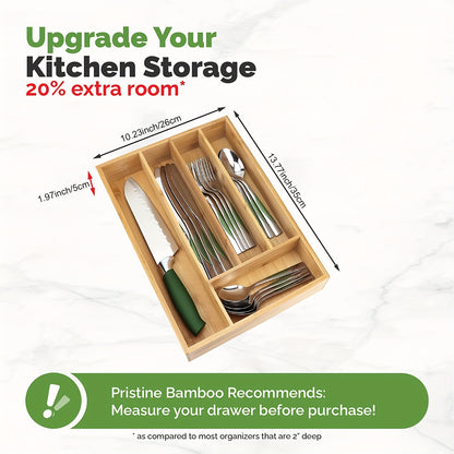 1pc Adjustable Bamboo Drawer Organizer For Utensils And Silverware - Expandable Cutlery Tray For Kitchen, Bedroom, And Living Room - Easy To Clean And Stylish Storage Solution