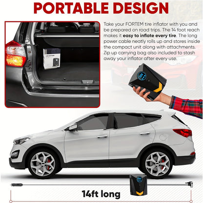 Tire Inflator Air Compressor 12V DC Portable Air Compressor Car Accessories Auto Tire Pump 100PSI With LED Light Digital Air Pump For Car Tires Bicycles Other Inflatables