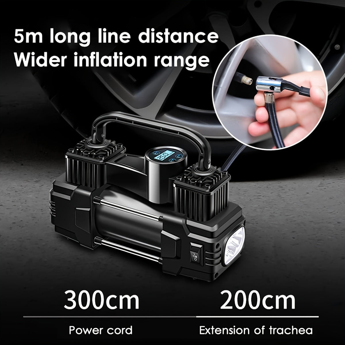 12V 150 PSI Air Compressor Tire Inflator Portable Powerful Dual Cylinder Air Pump, Used For Car Tires, Car Accessories, Automatic Tire Pump, With LED Digital Pressure Gauge, LED Light, Suitable For SUV, Truck, Car, Bicycle, B