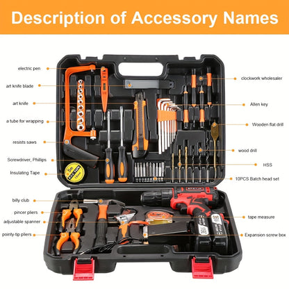 [Cordless Power Drill] 128Pcs 36V Cordless Power Drill Set, Electric Drill Set with 2 Battery - Household Tools Set, Cordless Impact Wrench, Hand Tool Set Kit, Ratcheting Screwdriver Set, Cordless Electric Screwdriver Kit, Ea