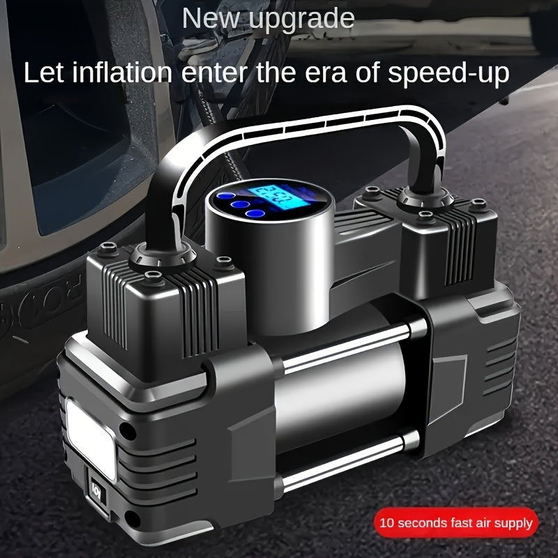12V 150 PSI Air Compressor Tire Inflator Portable Powerful Dual Cylinder Air Pump, Used For Car Tires, Car Accessories, Automatic Tire Pump, With LED Digital Pressure Gauge, LED Light, Suitable For SUV, Truck, Car, Bicycle, B