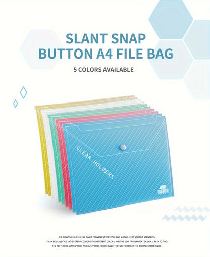 [Colorful Folding File Bags] 5/20/40/60/70/80/90pcs Classic Transparent Colorful Folding File Bags, A4, PP Plastic, for Students, School Supplies