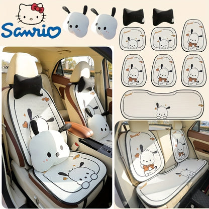 11pc [Sanrio Authorized] Pacha Dog Summer Car Seat Cushion, Car Breathable And Anti-slip Seat Cushion, Cartoon Seat Cover, Car Accessories