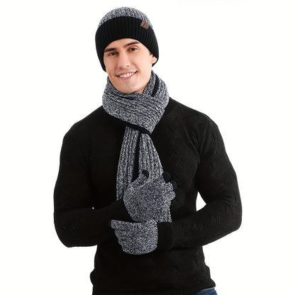 3pcs Winter Hats Scarf for Men with Touchscreen Gloves Warm Men'S Scaves and Beanie Hat Themal Gloves Set