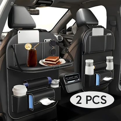 [Deluxe Car Organizer Kit] Premium Quality Deluxe Car Back Seat Organizer Kit | Foldable Dining Table, Kick Mats, Cup Holder, Tissue Box, Laptop Tray, Car Eating Tray & Umbrella Holder - Easy Install, Space-Saving for Family
