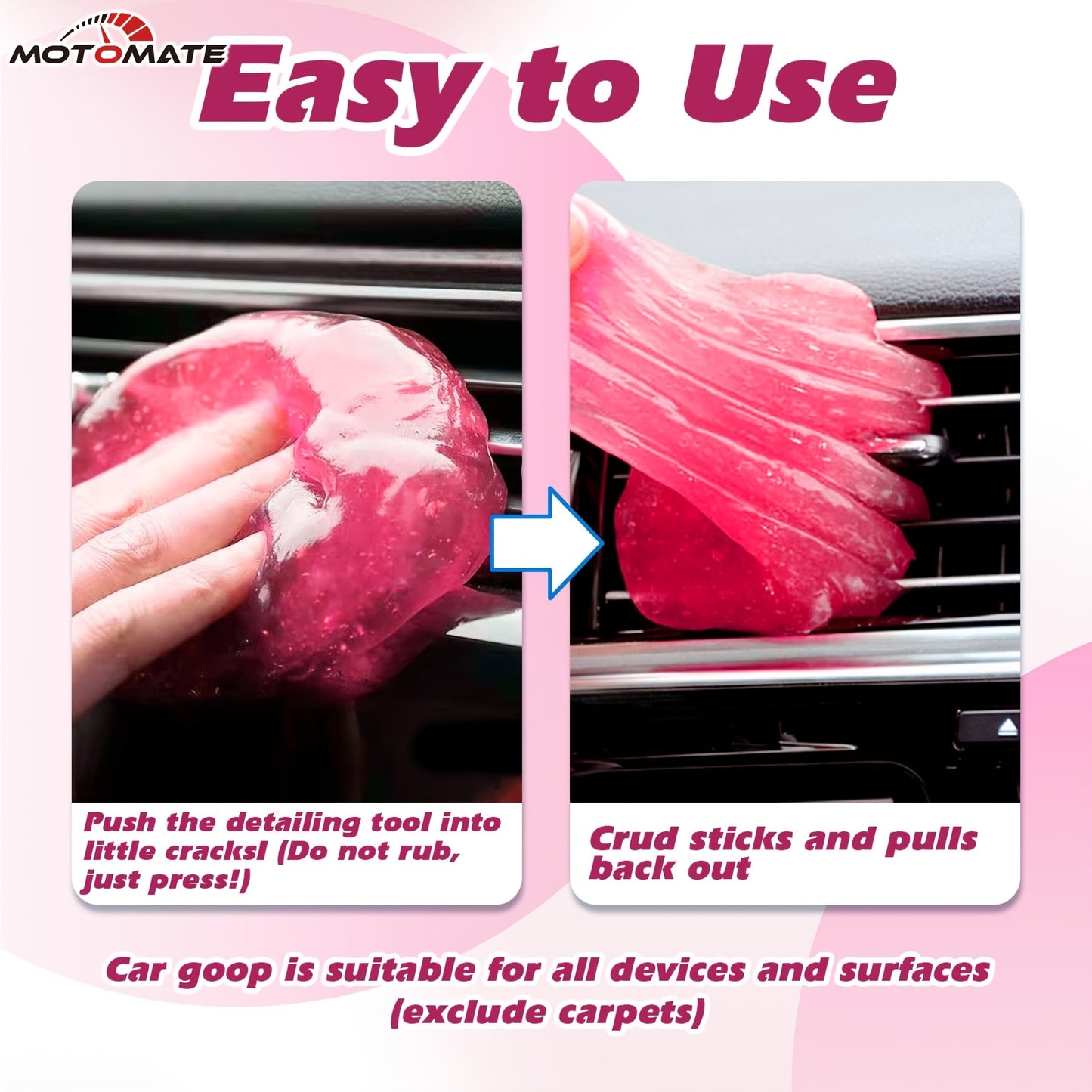 Car Cleaning Gel Detailing Putty Auto Detail Tools Car Interior Cleaner Slime Car Accessories Automotive Kits Keyboard Cleaner Pink/NT WT: 5.6oz (160 gr)