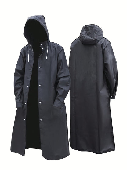 Unisex Hooded Raincoat, Casual Button Up Rain Poncho For Outdoor Raining Days