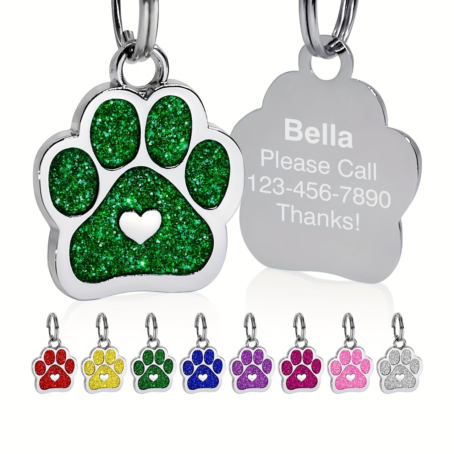 Personalized Dog Tag with Engraved Heart and Paw Prints for Bling and Safety