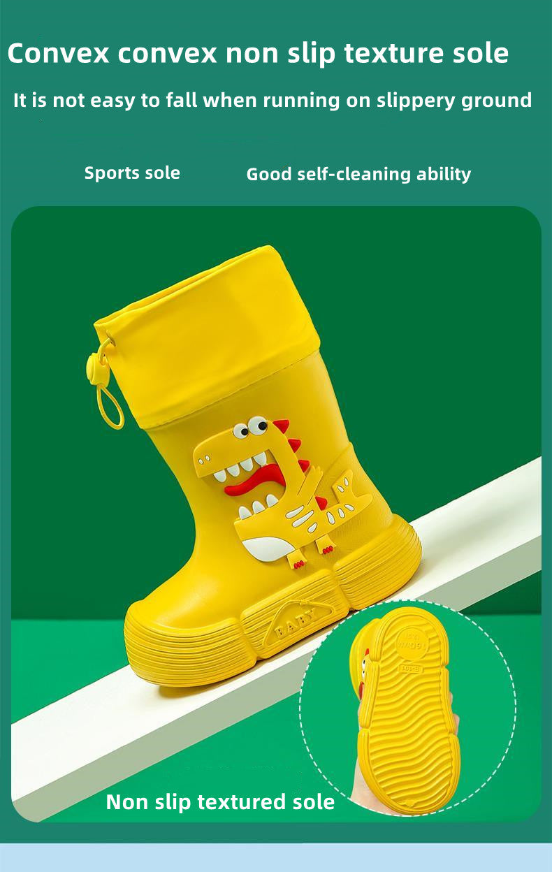 JIAGEYA Boys Girls EVA Drawstring Rain Boots, Cartoon Dinosaur Design Waterproof Soft Sole Anti Slip High Top Shoes For Rainy Weather