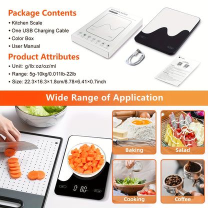 1pc Smart Digital Food Scale with Nutritional Calculator - USB Rechargeable, Grams & Ounces, Ideal for Weight Loss, Keto, Macro, Calorie Tracking, Baking & Meal Prep, 0.1oz/22lb, Diet Management Tool | Modern Kitchen Scale |
