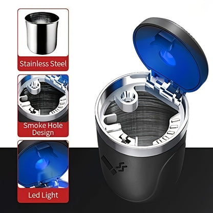 [LED Car Ashtray Set] Automatic Guide Rail LED Car Ashtray Set (1pc Ashtray + 1pc Brush) - Detachable Cleaning Brush, Compact Design, Easy to Install, Car Accessories | Ashtray for Car | Ash Tray for Car