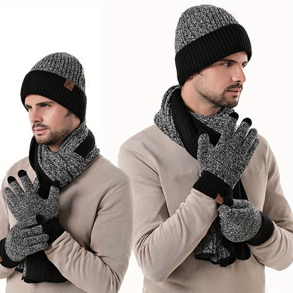 3pcs Winter Hats Scarf for Men with Touchscreen Gloves Warm Men'S Scaves and Beanie Hat Themal Gloves Set