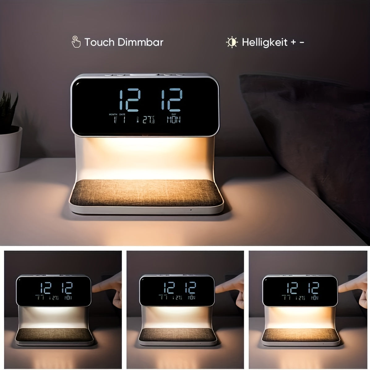 1pc Bedside Lamp Table Lamp With Charging Function Touch Dimmable Light Alarm Clock With Wireless Charger 10 W Night Light With 3 Levels Brightness For Bedroom Living Room Office