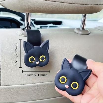 2pcs Cute 3D Cartoon Cat Car Seat Headrest Hooks - Universal Car Storage Bag, Can Store Handbags, Wallets, Jackets - Halloween, Christmas Car Owners' Cute Car Accessories