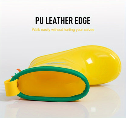 GentleChild Youngsters' Dinosaur Rain Boots - Waterproof, Anti-Slip, Mid-Calf Blue PVC Rain Shoes for Boys & Girls, Ages 1-8, with Cute Cartoon Design & Spikes for Enhanced Grip