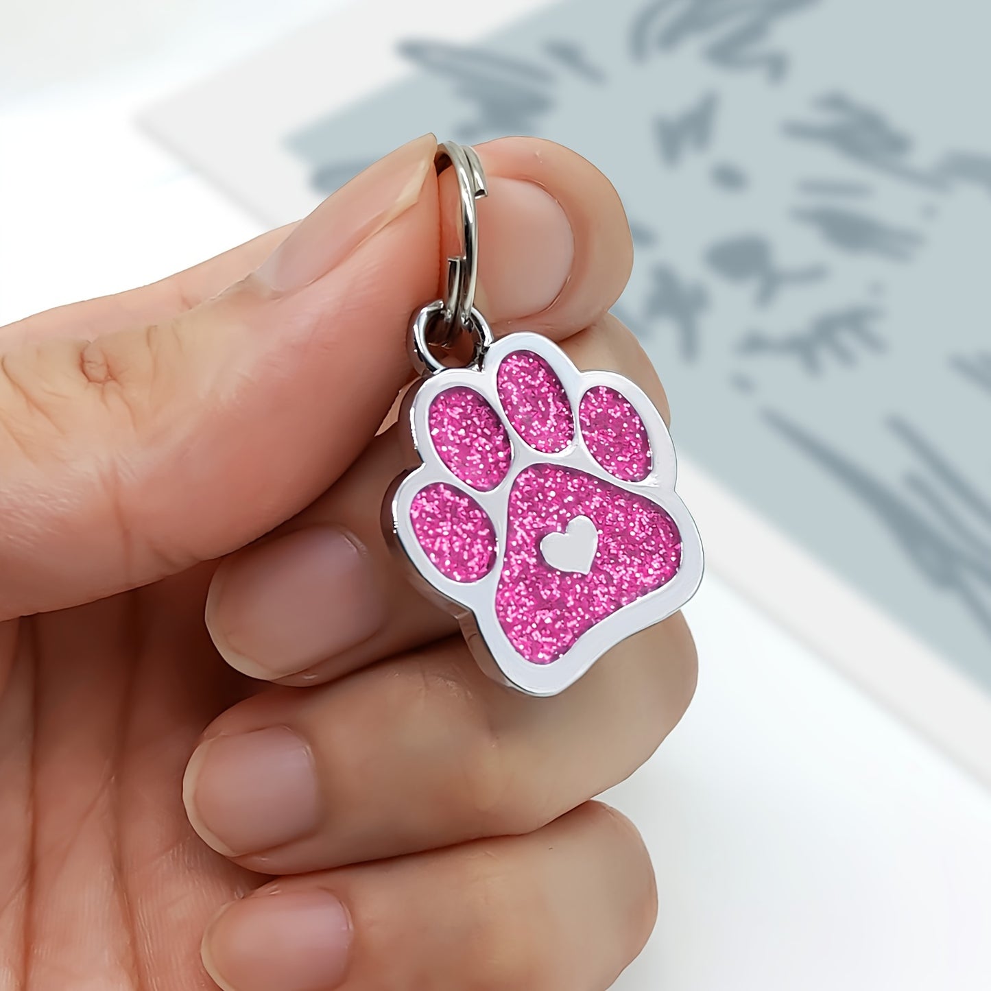 Personalized Dog Tag with Engraved Heart and Paw Prints for Bling and Safety