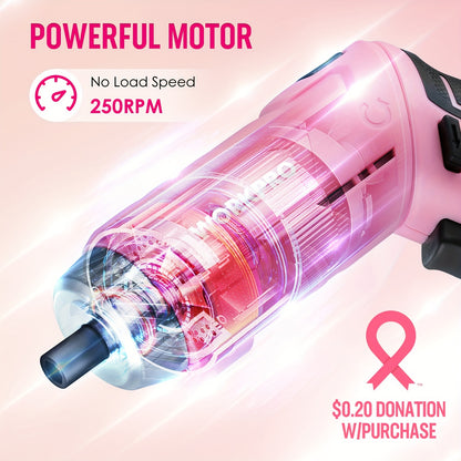 WORKPRO 75-Piece Pink Tools Set, 3.7V Rotatable Cordless Screwdriver And Household Tool Kit, Basic Tool Set With 13'' Portable Steel Tool Box For Home, Garage, Apartment, Dorm, New House - Pink Ribbon