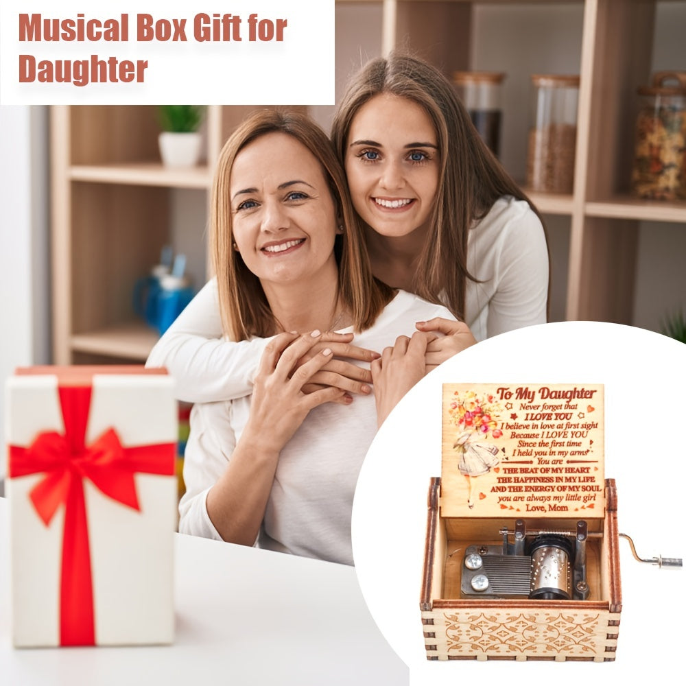 1PC Engraved Wooden Musical Box - Personalized Mom to Daughter Gift - Colorful, Laser-Crafted Art with You Are My Sunshine Tune - Perfect for Birthday, Mothers Day, Thanksgiving