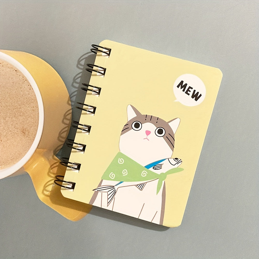 1pc 80 Sheets Small Cartoon Cat Style Notepad Notebook - Spiral Notebook with Lined Pages for Writing, Cute Funny Design - Perfect for School, Office, or Personal Use