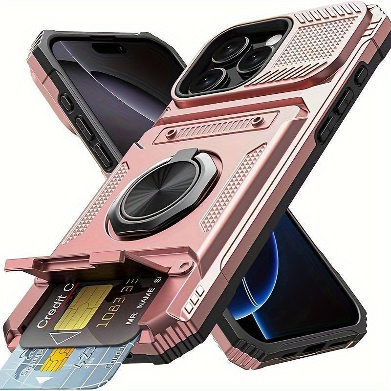 Shockproof Cellphone Case with Card Slot, Phone Protector Cover, Phone Accessories Compatible with iPhone 11 12 13 14 15 16 Pro Max
